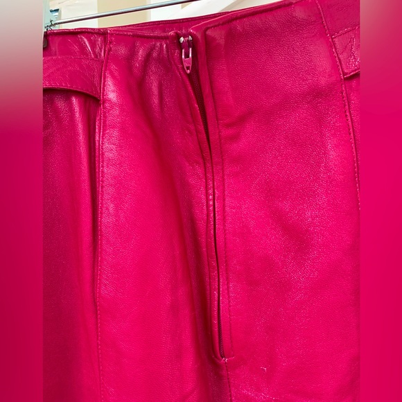 Vintage Erez Sport Fuchsia Leather Pencil Skirt, Circa 1980s Sz 14 - Picture 4 of 5